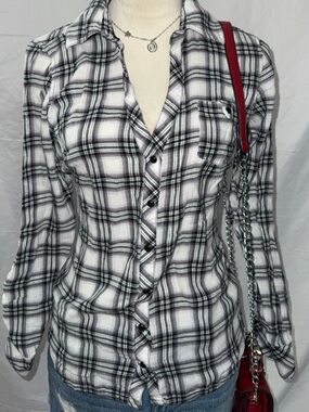 Guess Black & White Plaid Button-Down Shirt